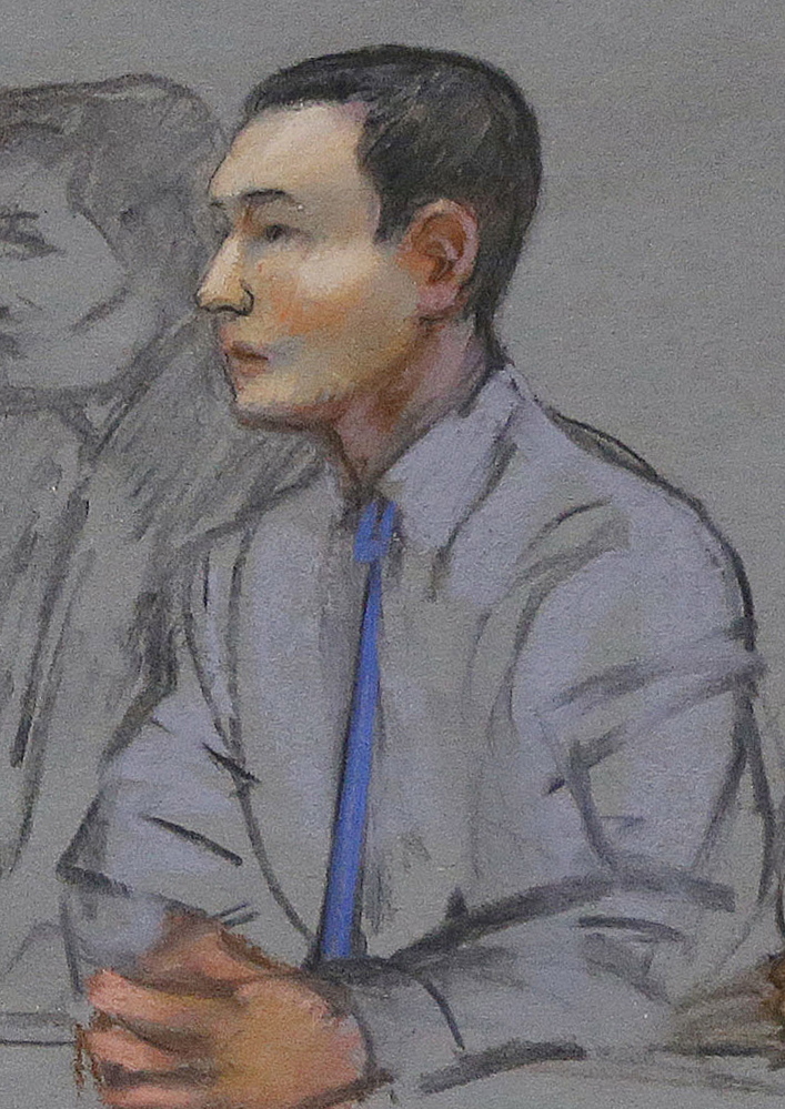 A courtroom sketch shows defendant Azamat Tazhayakov, a college friend of Boston Marathon bombing suspect Dzhokhar Tsarnaev, who is charged with obstruction of justice.