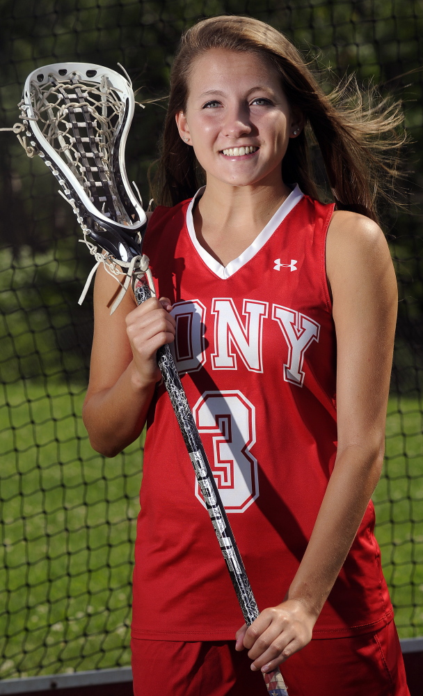 Cony High School’s Hailey Quirion, pictured here at the Augusta school Monday, is the girls lacrosse player of the year.