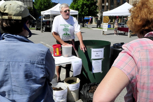 REUSE: Geoff Hill held a workshop Thursday, June 19, 2014, on composting common household products to make a nutrient rich additive for plants and vegetables and reduce waste. The workshop was held at the Waterville downtown Farmers market.