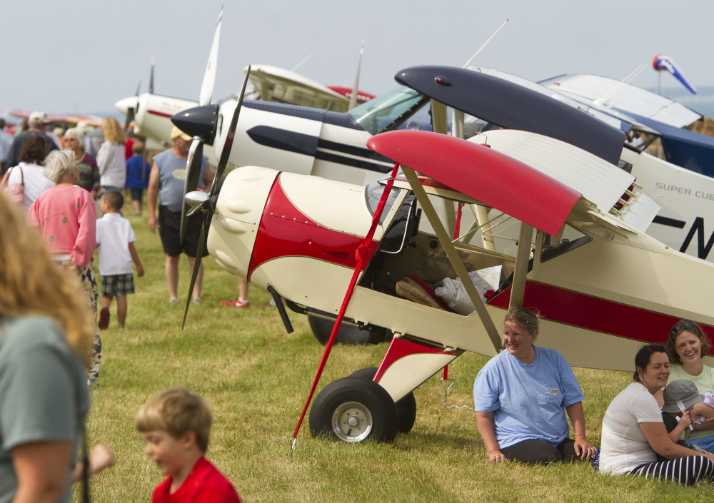 People gather on Sunday at Sprague Field in Cape Elizabeth for the fly-in.