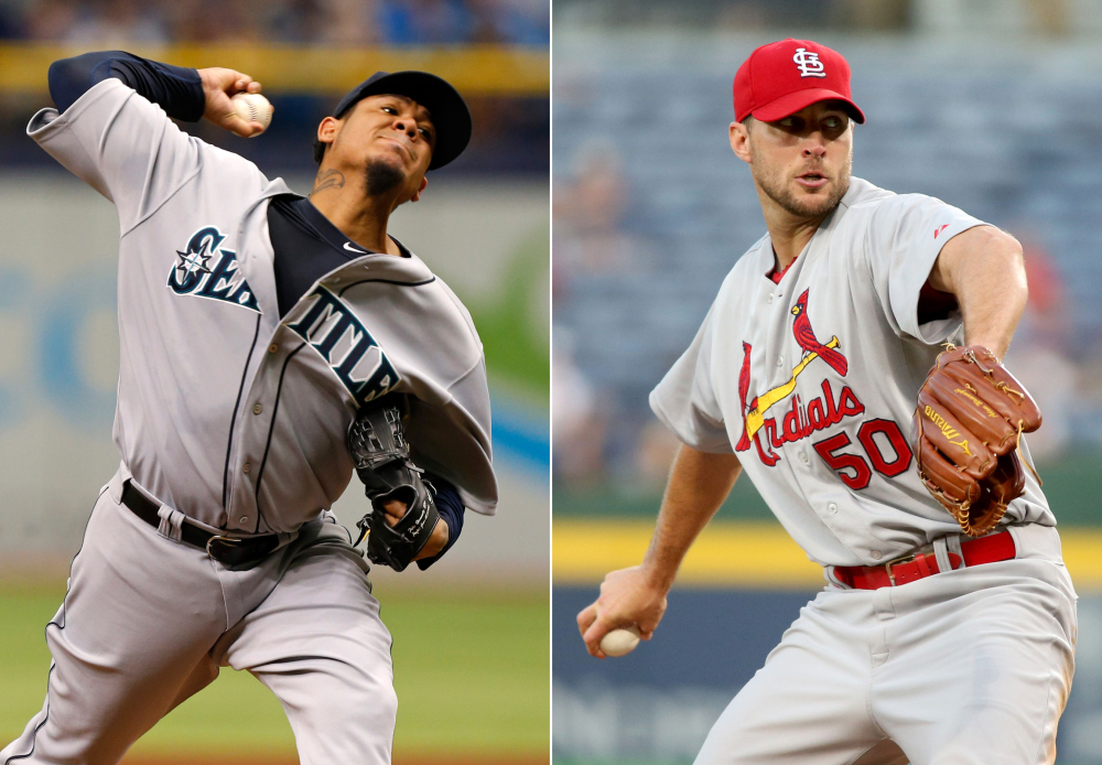 Seattle Mariners starting pitcher Felix Hernandez, left, will start Tuesday night’s All-Star game for the American League and and St. Louis Cardinals starting pitcher Adam Wainwright will open for the National League.