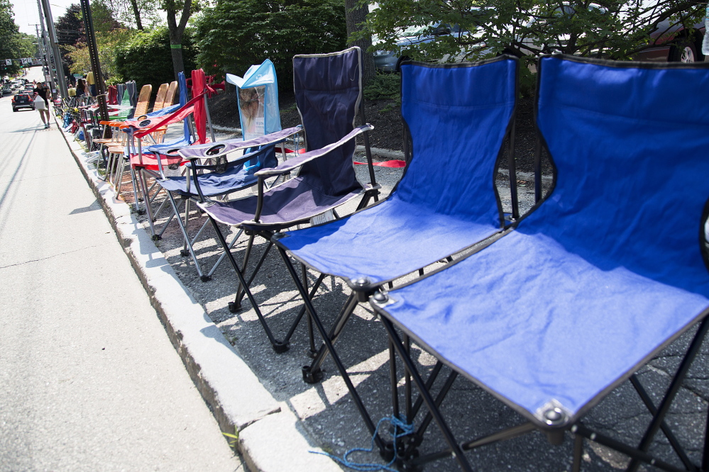 A row of chairs lines Main Street, saving spots for spectators of the Yarmouth Clam Festival parade on Friday.