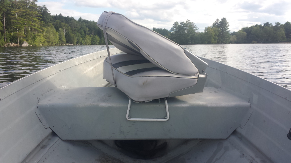 The boat belonging to Clarence Tuttle, who was rescued after the boat was swamped on Lake George in Canaan Thursday.