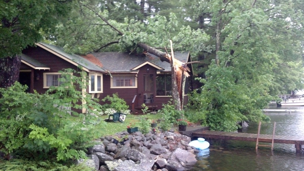 A storm on Wednesday toppled trees onto camps on the Belgrade Lakes area.