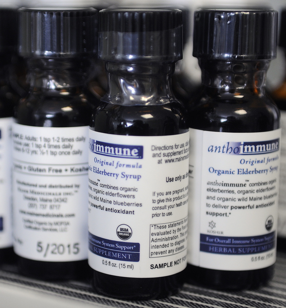Maine Medicinals syrup on display Monday at the firm in Dresden.