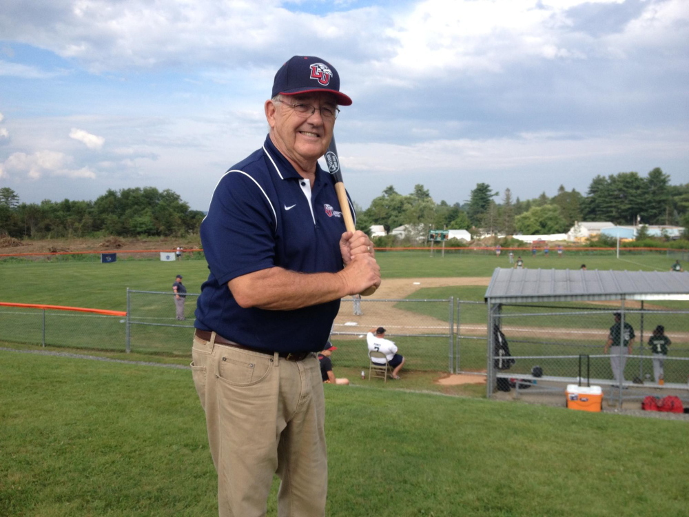 Colin Quinn, a former teacher and coach at Skowhegan for 18 years, has enjoyed watching the success of the 11U Skowhegan Cal Ripken team. He threw out the first pitch in an elimination game Wednesday between Andy Valley and Riverside, Mass.