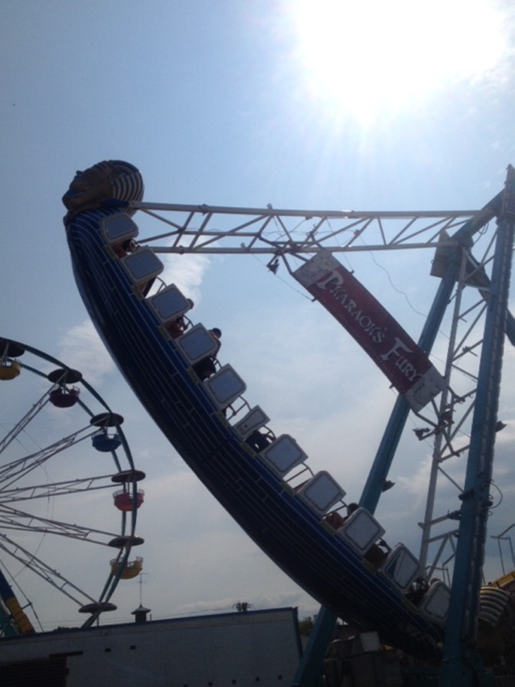 Pharaoh’s Fury, the most popular ride on the midway, takes a turn Sunday during the 196th annual Skowhegan State Fair.