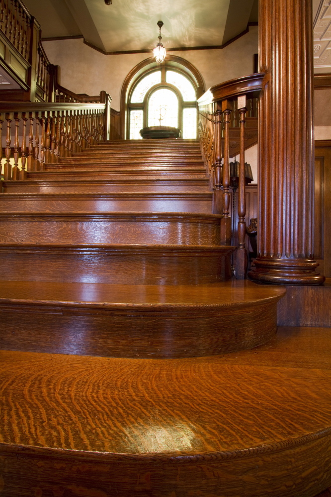 The grand staircase of Portland’s West Mansion is made of Tiger Maple. The West End mansion, Portland’s largest house, is on the market for sale at just under $ 3 million.