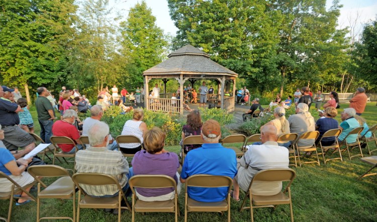 More than a hundred people gathered at the gazebo at the Benton Town Office during a special town meeting in Benton on Monday. The town voted down a fireworks ordinance that would have restricted the use to Independence Day only.