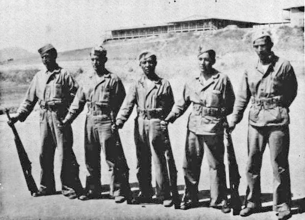 During World War II on the island of Okinawa, John McLeod of Westbrook was a Marine working side by side with Rex Kontz, a “code talker” from Arizona shown above in the center as he poses with other Navajo code talkers who served in the Marines.
