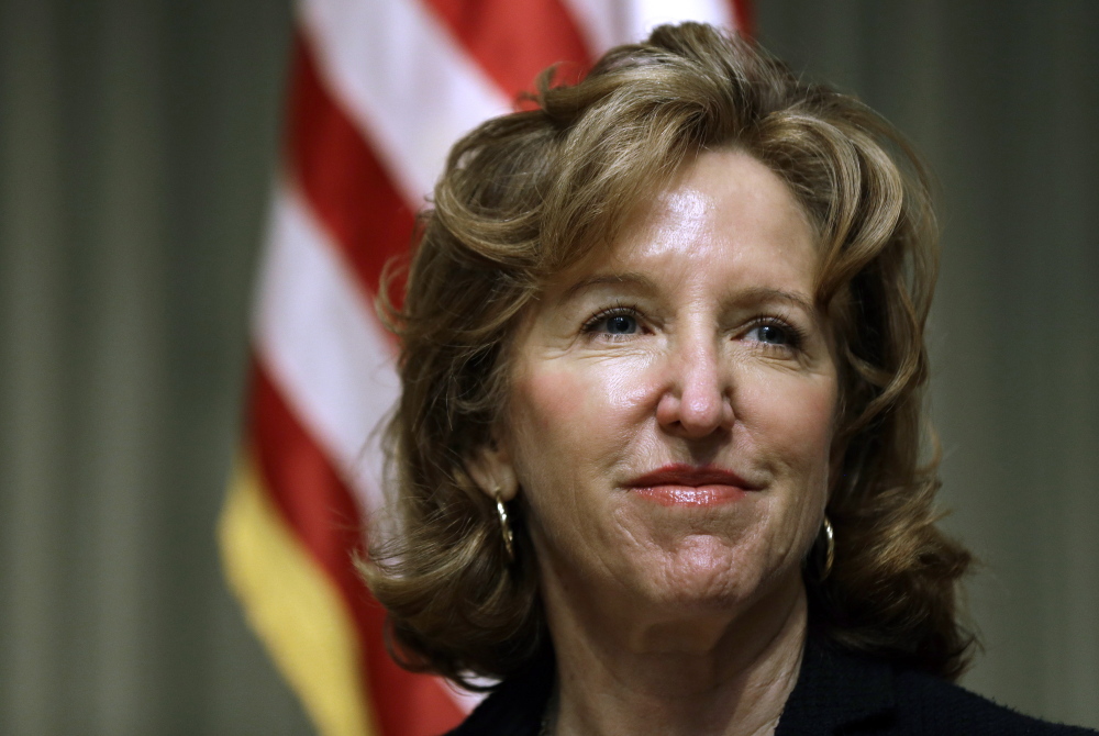 In this 2014 file photo, Sen. Kay Hagan, D-N.C., listens during an appearance in Durham, N.C. The Democratic Party’s control of the U.S. Senate after the general election in November could lie in the fortunes of female candidates and the deep-pocketed donors, like former New York Mayor Michael Bloomberg, who are sending piles of cash their way. Hagan in North Carolina and Jeanne Shaheen in New Hampshire face heavy outside spending but have Emily’s List backing.