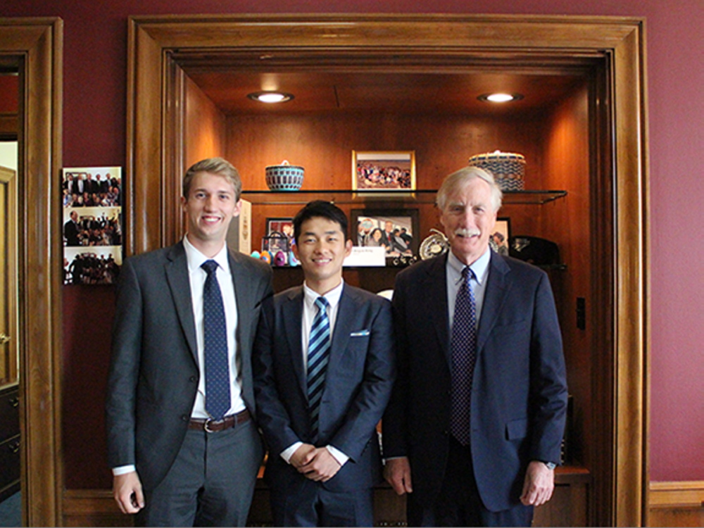 From left, Willie Ellis, Haein Kim and Angus King.