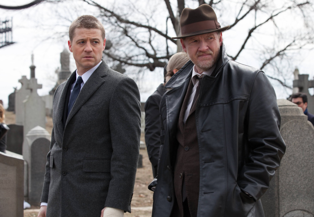 This image released by Fox shows Ben McKenzie, left, and Donal Logue in a scene from “Gotham,” premiering Sept. 24.