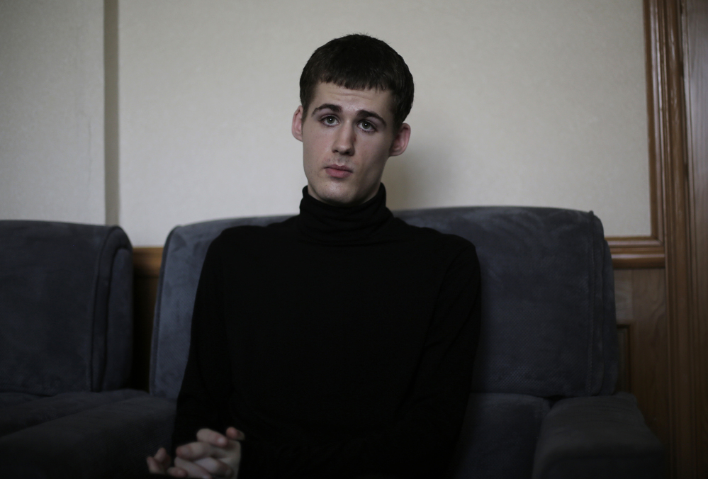 Mathew Miller, an American detained in North Korea speaks to the Associated Press on Monday.