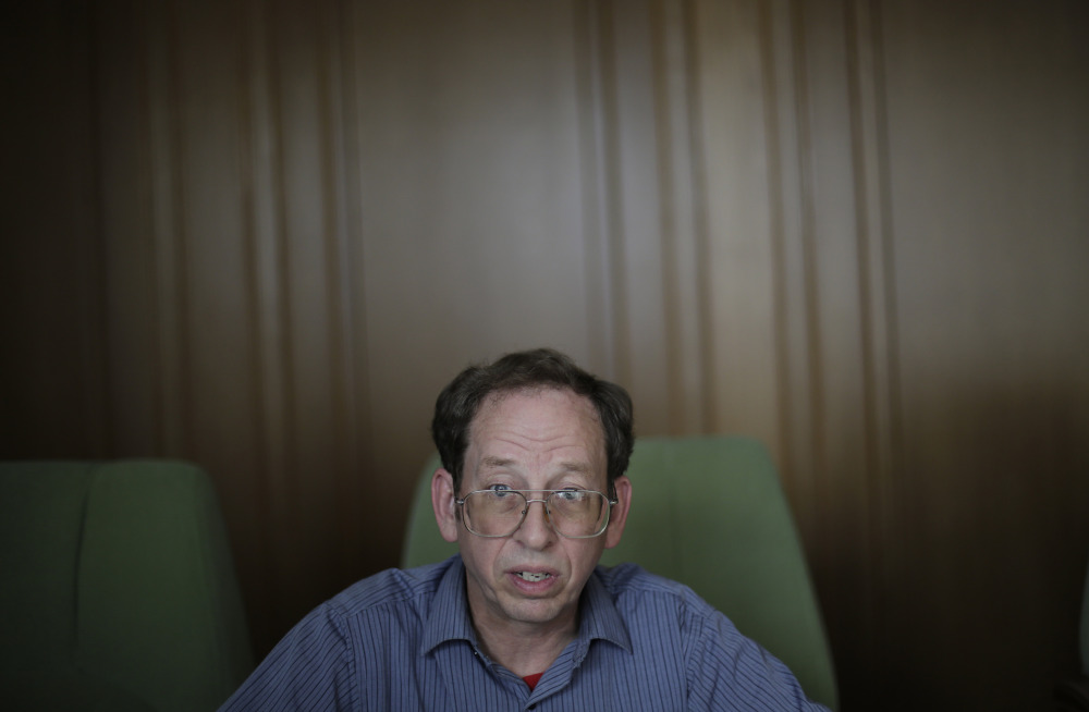 Jeffrey Fowle, an American detained in North Korea, speaks to the Associated Press on Monday.