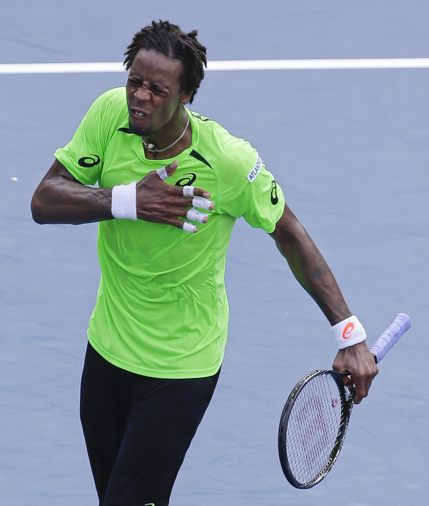 Gael Monfils reacts after defeating Grigor Dimitrov in the fourth round of the U.S. Open tennis tournament Tuesday in New York.