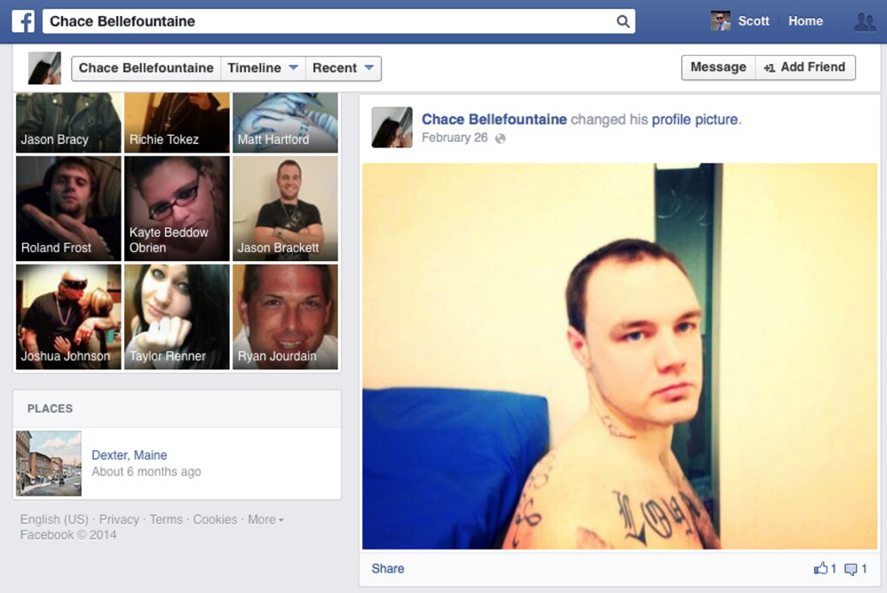 A screen shot of Chace Bellefountaine's Facebook page.
