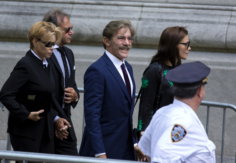 Geraldo Rivera, center, arrives at a funeral service for comedian Joan Rivers at Temple Emanu-El in New York on Sunday.