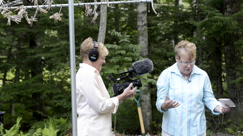 “Miss” Dianne Senechal (right) and “Grammie” Donna Sawyer record their community TV show “Garden Thyme” on Wednesday, August 6, 2014.
