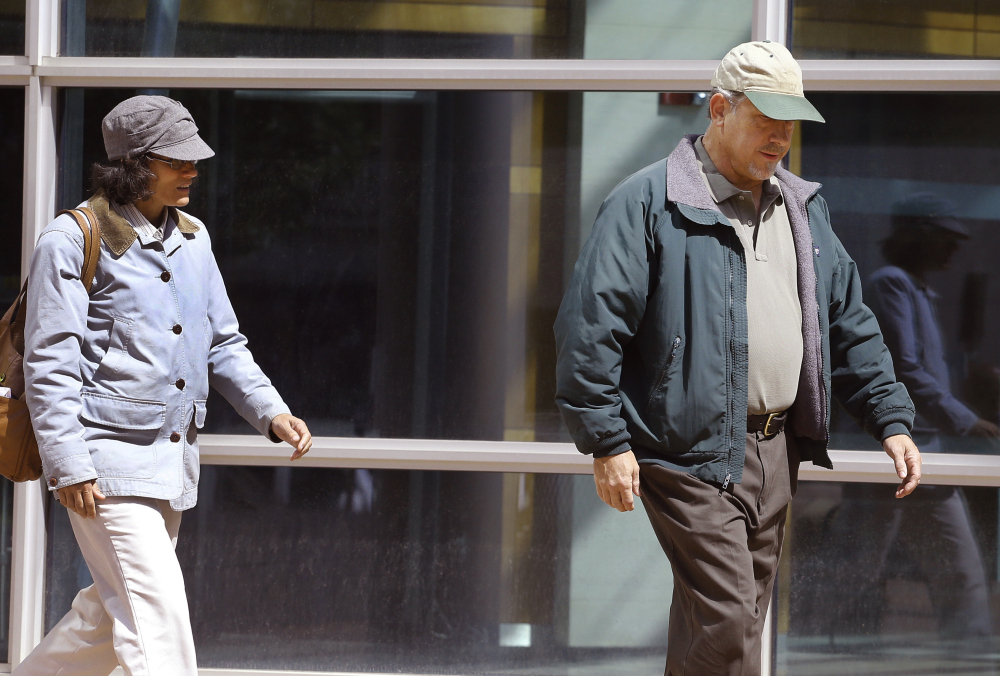 Ana and John Conley, parents of Shannon Conley, leave the courthouse following their daughter’s plea hearing at the U.S. Federal Courthouse in Denver on Wednesday.