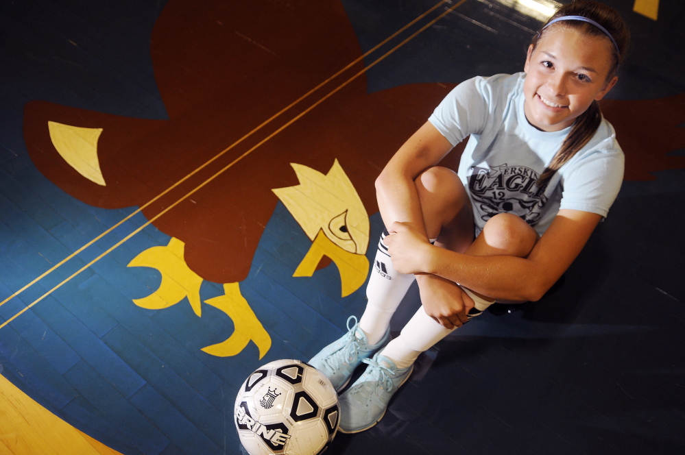 Erskine Academy senior Avery Bond has stepped into a leader’s role this season. Bond has been playing soccer since she was 5-years-old and spent the off-season playing for the Velocity Soccer Club, a premier team based in Gorham.