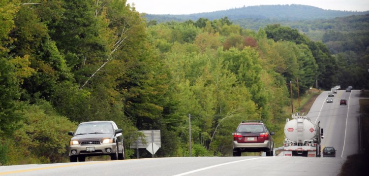 Vehicles drive U.S. Route 202 on Tuesday in Winthrop along a section of highway where the Maine Department of Transportation plans to add rumble strips in hopes of reducing the number of serious accidents.