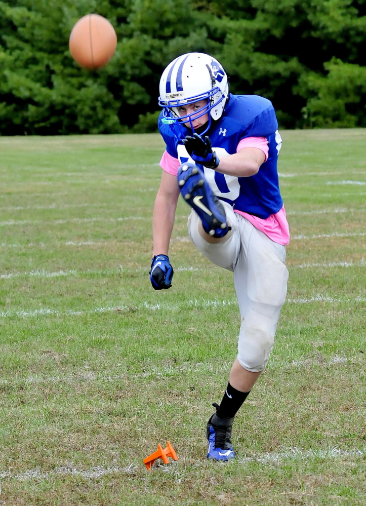 Hunter Fernald if one of three Carrabec students playing for the Madison football team this season.