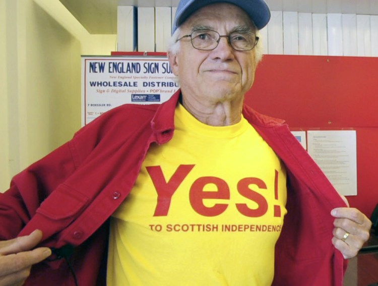 Bill McKeen says he supports Scottish independence during an interview on Tuesday at Minuteman Signs in Augusta, but doesn’t know how he would vote unless he actually lived there.
