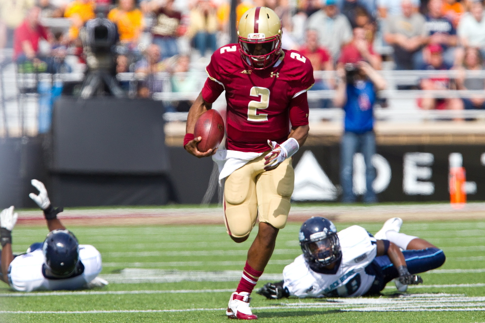 The sight Maine dreaded: Boston College quarterback Tyler Murphy sprinting down the field and a Black Bear defender – defensive back Najee Goode – with that ground-level view.