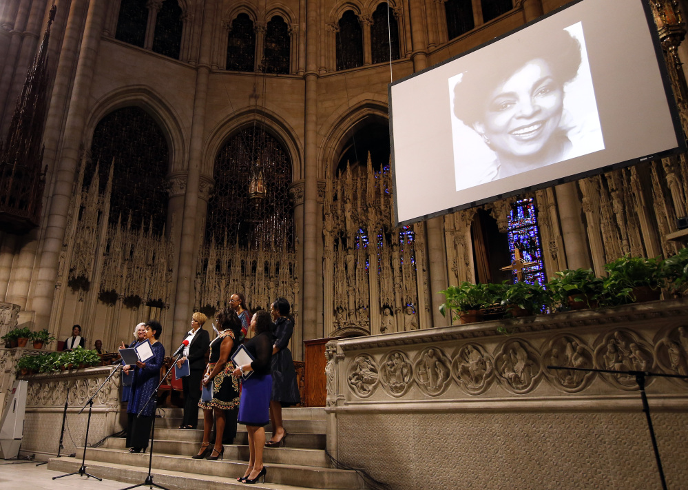 A medley of poetry and prose written by Ruby Dee is read during a memorial service for the actress at The Riverside Church, Saturday, in New York.