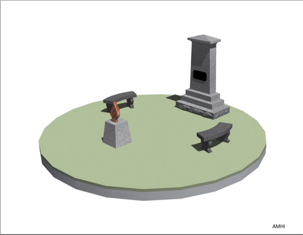 An artist’s rendering of the proposed site in Cony Cemetery for a memorial to those who died while patients at the Augusta Mental Health Institute.