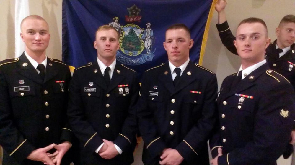 Four Maine soldiers have graduated from the Army’s Advanced Individual Training on Sept. 19 at Fort Sam, Houston, in the 68w Combat Medic Unit.  From left are Private Dylan Day, 22, from New Gloucester, who will be going to National Guard 45th Infantry Brigade, Oklahoma; Private 2 Brandon Cameron, 23, from Litchfield, who was nominated for Airborne Ranger, and will be going to Fort Benning, Ga., for ranger training; E2 Matthew Coleman, 22, from Clifton, will be going to Fort Wainwright, Alaska; and Spc. Nathan Guindon, 21, from Brunswick, who will be going to 133rd HHC Maine Army National Guard.