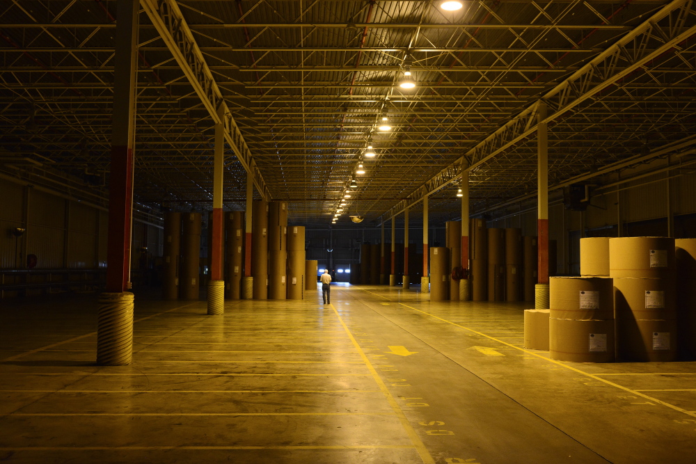 A storage facility sits empty in July at Great Northern’s East Millinocket paper mill.
