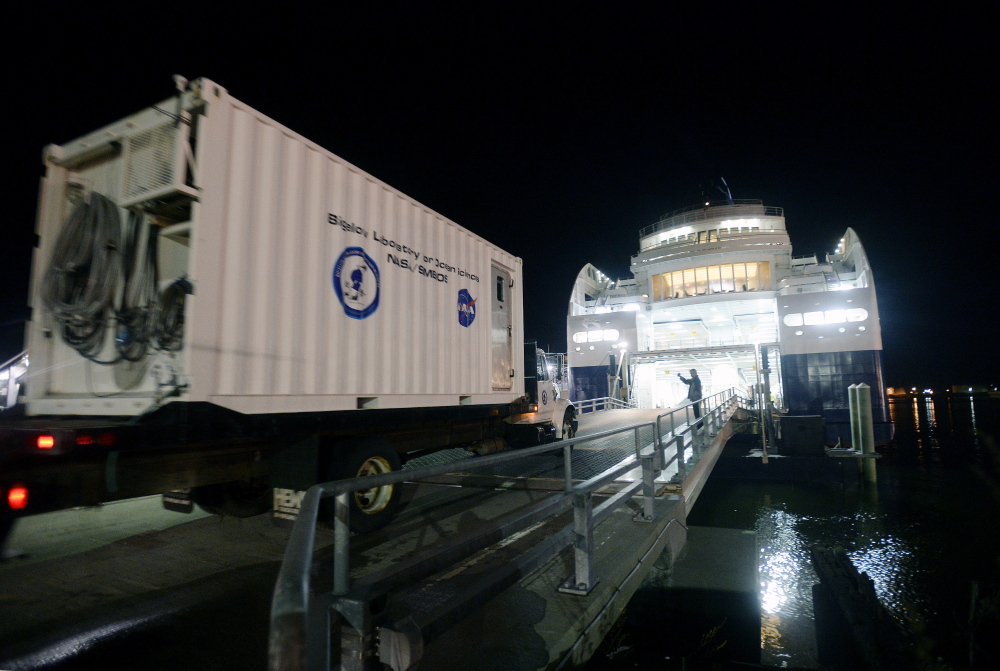 Bigelow Laboratory for Ocean Sciences’ truck boards the Nova Star. Senior Research Scientist William Balch uses the Nova Star to study the distribution of phytoplankton in space and time.