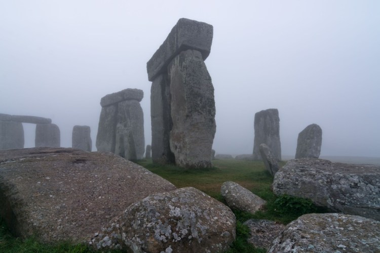 This undated photo provided by the University of Birmingham, England, shows Stonehenge, where a hidden complex of monuments has been uncovered using methods of scanning below the Earth's surface.