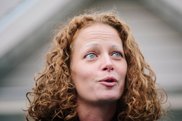 Kaci Hickox speaks to the media in Fort Kent on Friday. “We are humbled today by the judge’s decision," said said, "and even more humbled by the support we have received from the people of Fort Kent, across the nation and even across the globe." Whitney Hayward/Staff Photographer