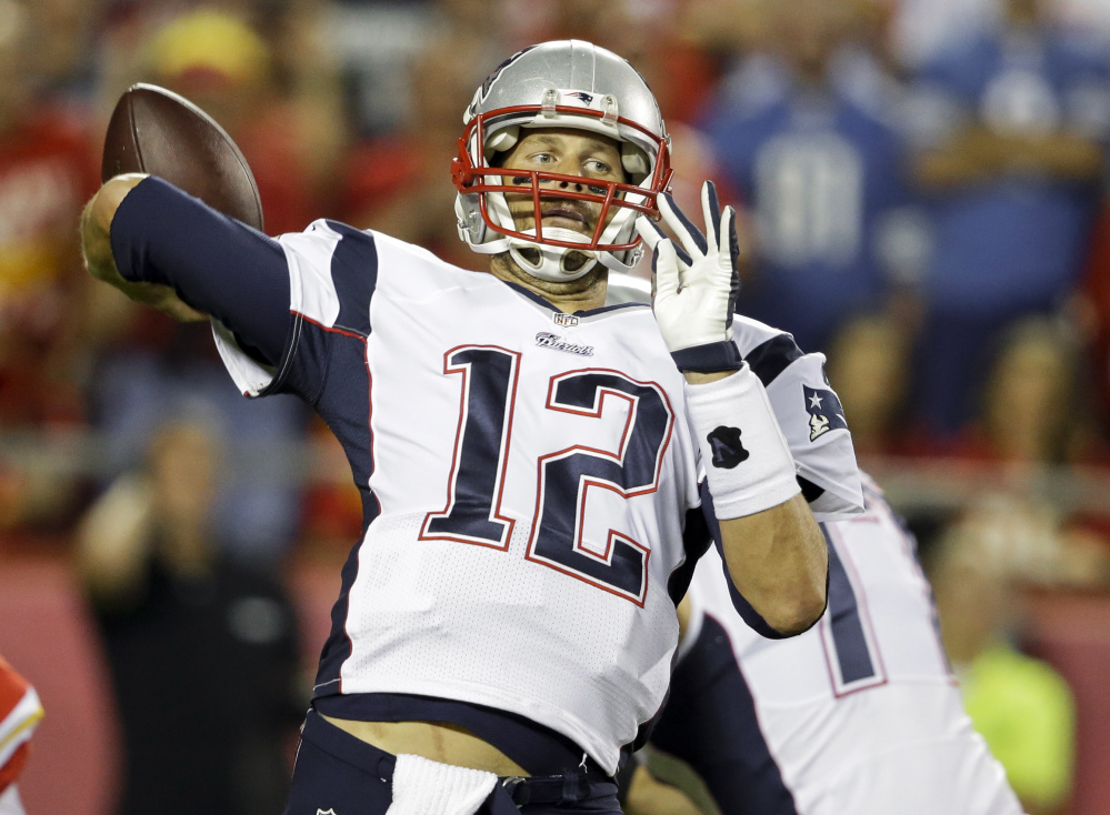 New England Patriots quarterback Tom Brady throws during the first quarter Monday against the Kansas City Chiefs in Kansas City, Mo. The Patriots play the Cincinnati Bengals on Sunday night in Foxborough, Mass.