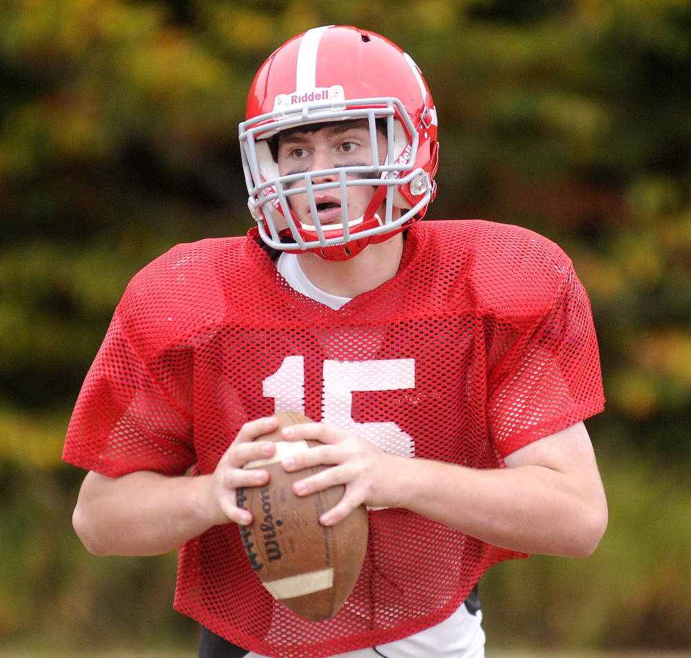 Cony High School quarterback Mitchell Caron is completing 63.5 percent of his passes (87-of-137) while throwing for 1,188 yards, 11 touchdowns and two interceptions — both of which came off deflections in Cony’s 52-27 loss to undefeated Brunswick on Sept. 19.