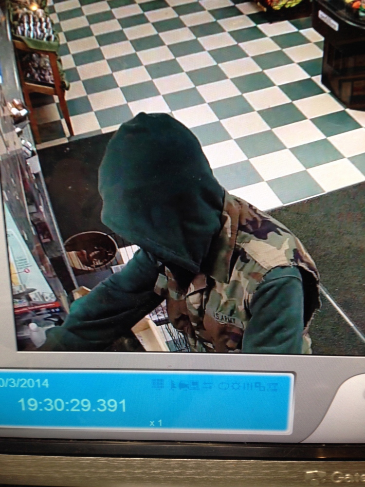 A knife-wielding man, seen here in serveillance video, attempted to rob the West Front Street Market in Skowhegan last night.