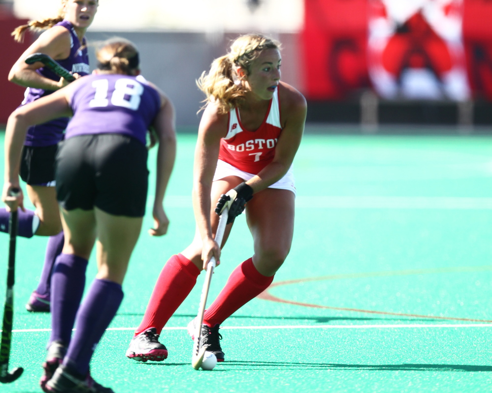 Contributed photo 
 Former Messalonskee standout field hockey player Katie Bernatchez has settled in nicely at Boston University. Bernatchez, a junior, is one several key players for the Terriers.