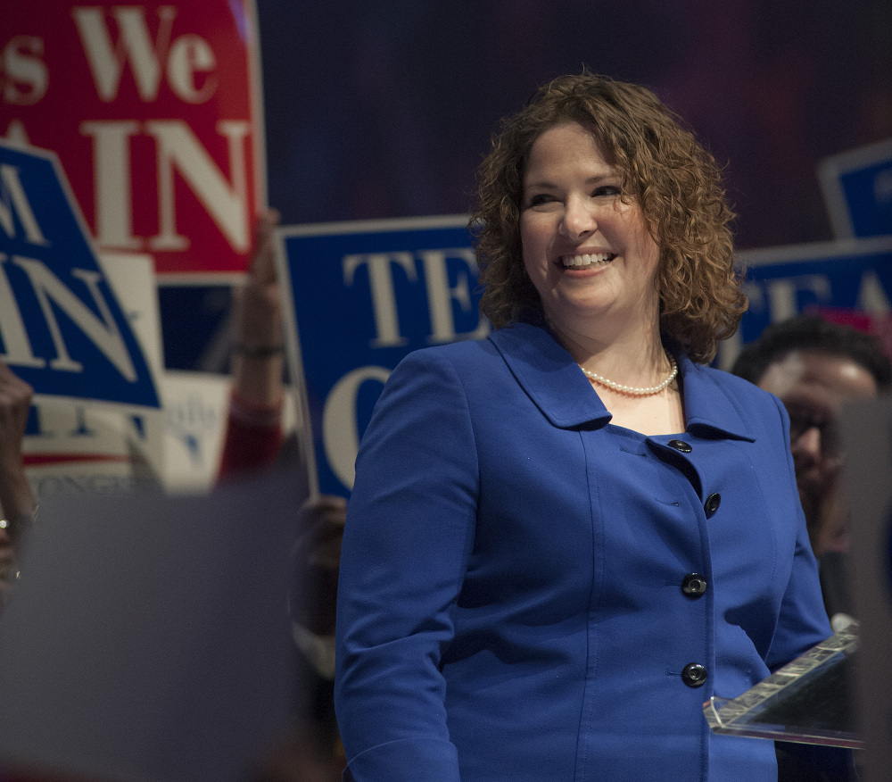 State Sen. Emily Cain, candidate for the 2nd Congressional District seat, at the Democratic convention in May.