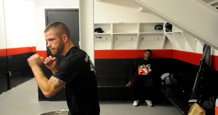 Brandon “The Cannon” Berry gets ready for is title bout Saturday night at the Androscoggin Bank Colisee in Lewiston.