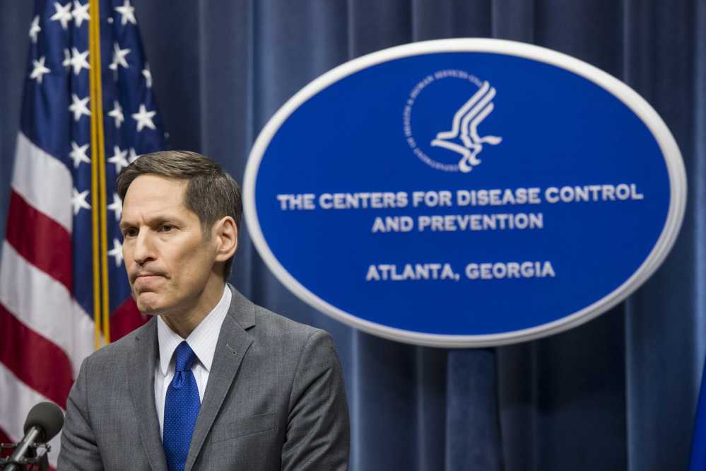 Centers for Disease Control and Prevention Director Dr. Tom Frieden speaks at a news conference, Sunday Oct. 12, 2014, in Atlanta. Top federal health officials said Sunday that the Ebola diagnosis in a health care worker who treated Thomas Eric Duncan at a Texas hospital clearly indicates a breach in safety protocol. But the unidentified worker has been unable to pinpoint where that breach might have occurred, according to Frieden. (AP Photo/John Amis)