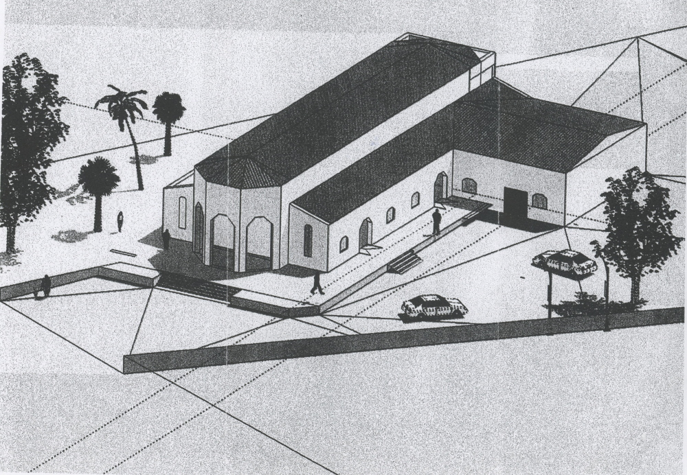 An artist rendering of the proposed new church in Haiti.
