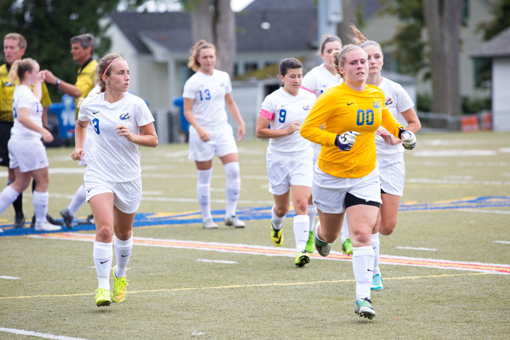 Contributed photo 
 Kelsie Hilton (00) has enjoyed a standout season for the Maine Maritime Academy women's soccer team this fall after not playing last year.