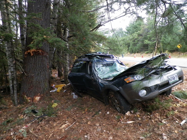 Morning Sentinel newspaper carrier Tom Poulin, 48, died in this car accident in New Salem at about 6:30 a.m. Wednesday. Contributed photo.