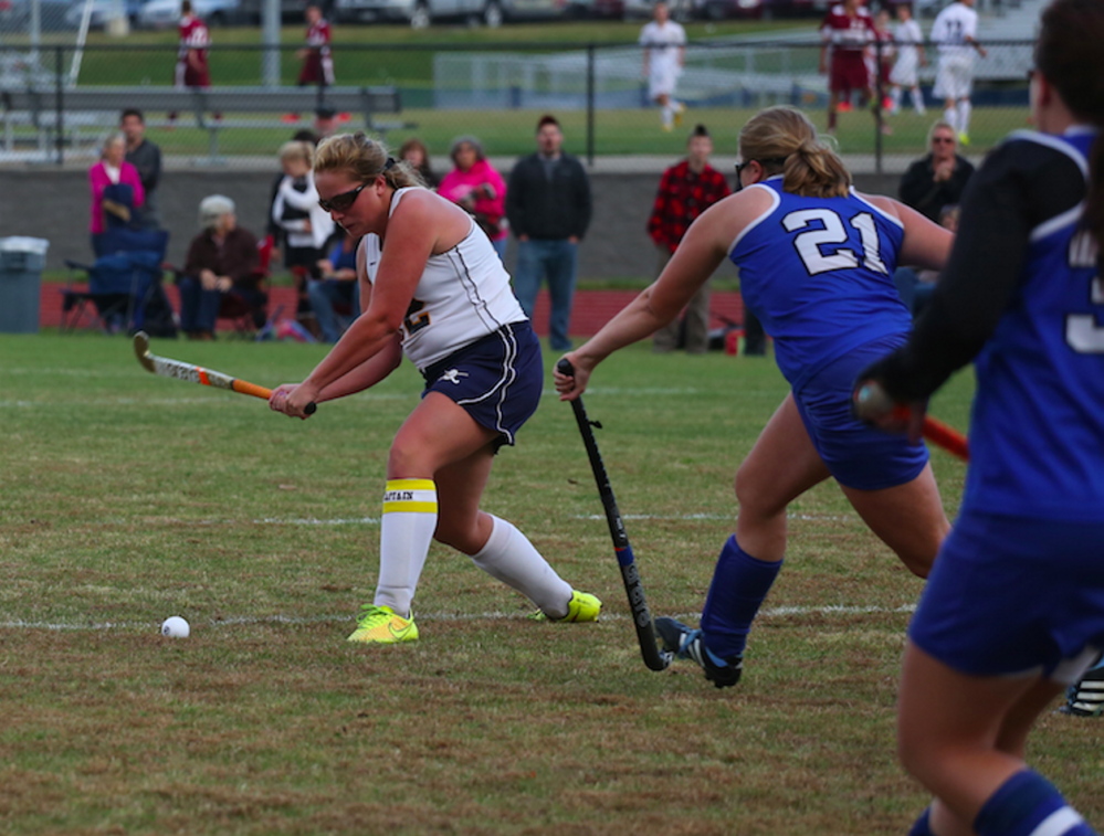 Contributed photo 
 Taylor Hollingdale, left, is a big reason why the the Mt. Blue field hockey team enters the Eastern A playoffs with high expectations.