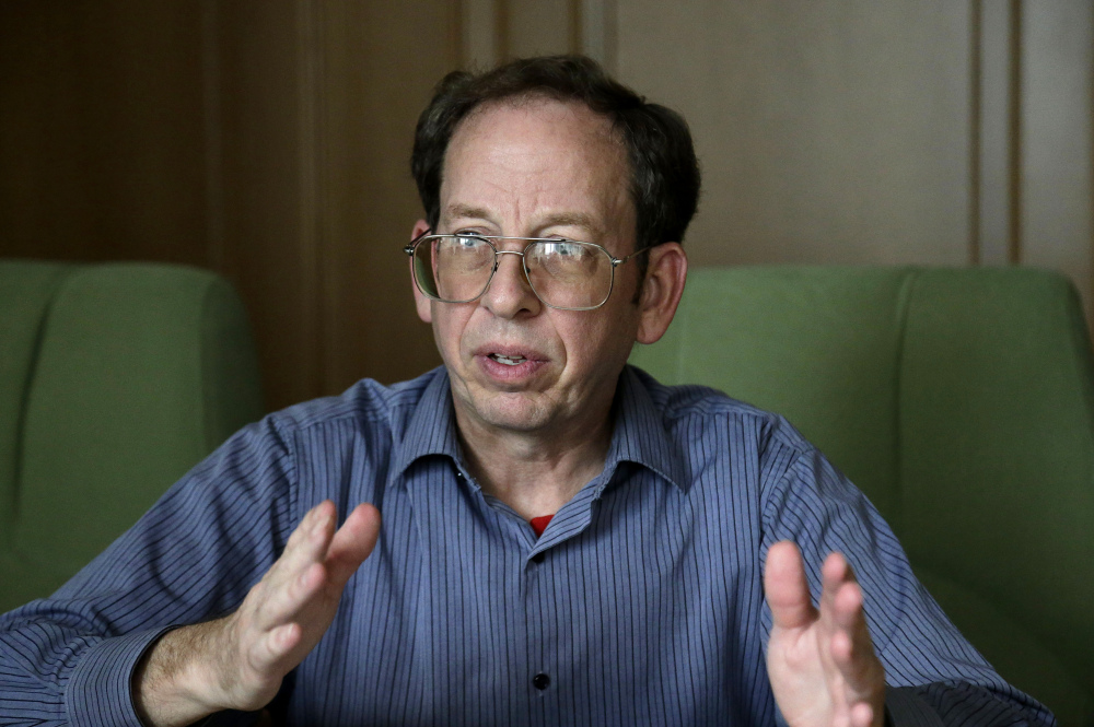 In this Sept. 1, 2014, file photo, Jeffrey Fowle, an American detained in North Korea speaks to the Associated Press in Pyongyang, North Korea. Fowle, one of three Americans being held in North Korea, has been released, the State Department said Tuesday.