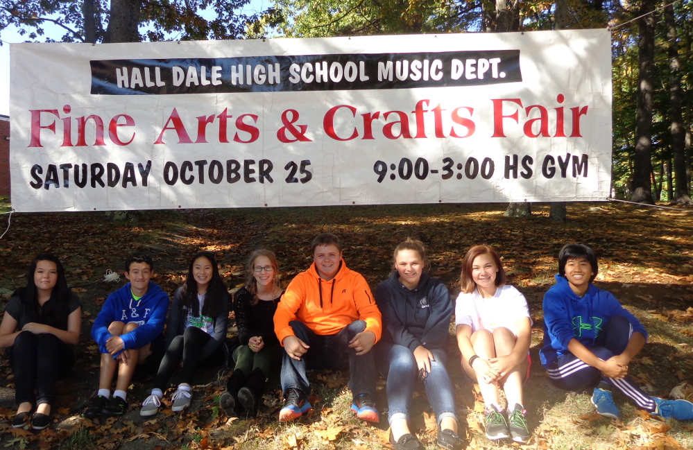 The Hall-Dale High School Music Council will hold their sixth annual Fine Arts and Craft Fair from 9 a.m. to 3 p.m. Saturday, Oct. 25, in the high school and middle school gyms. There will be more than 70 booths of Maine-made crafts in 16 categories of art, including woodworking, bath and body, jewelry, photography, fiber arts and painting. Admission is free. There will be a free craft room for children while parents shop and raffles every half hour. The fair will benefit the music student’s trip to the Great East Festival in May, 2015. From left are music council members Asia Dibennedetti, Micah Thomas, Rose Warren, Annie Wilson, President David Morris, Julia Stahlnecker, Cassie Dibennedetti and Maya Freed-Barlow.