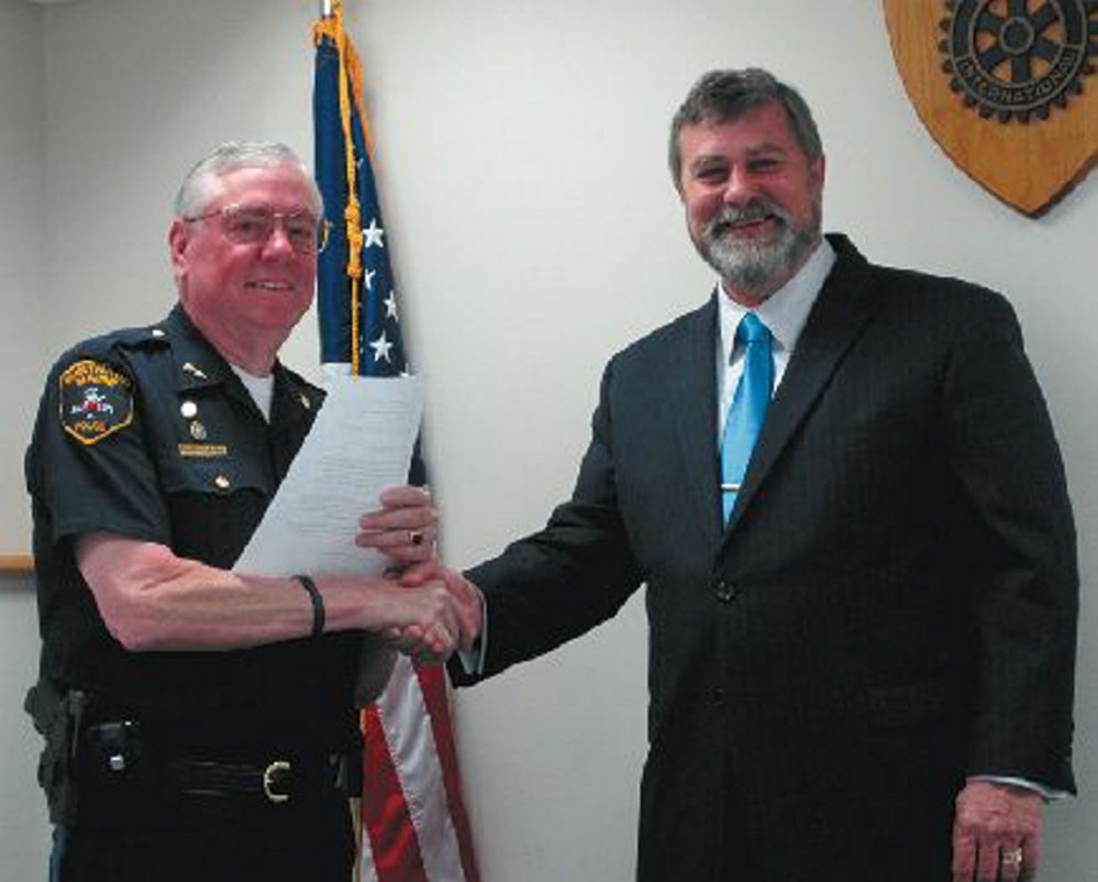 Winthrop Town Manager Jeff Woolston, right, is retiring next year. In this file photo, he is shown with Winthrop Police Chief Joe Young.